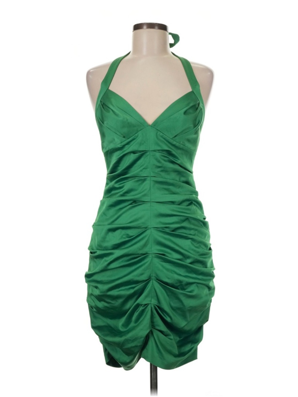 BCBG Green Halter Ruched Cocktail Dress